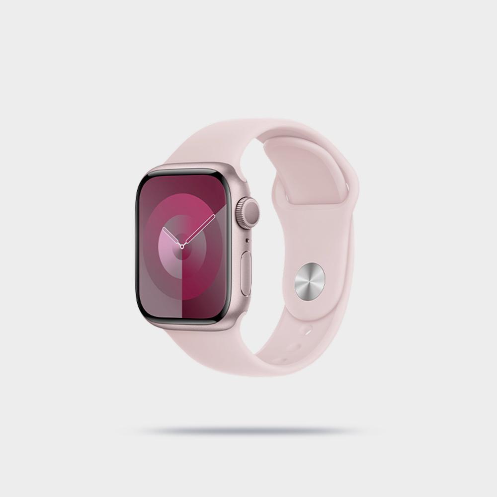 ساعة ابل الجيل التاسع، نظام تحديد المواقع + شبكة خلوية، هيكل فولاذي مقاس 45 ملم مع حزام رياضي من الطين الصورة 5